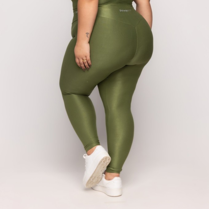 Calça Canelada Recorte V Plus Size Oliva