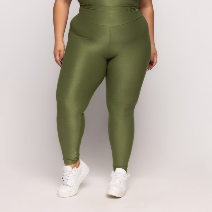 Calça Canelada Recorte V Plus Size Oliva