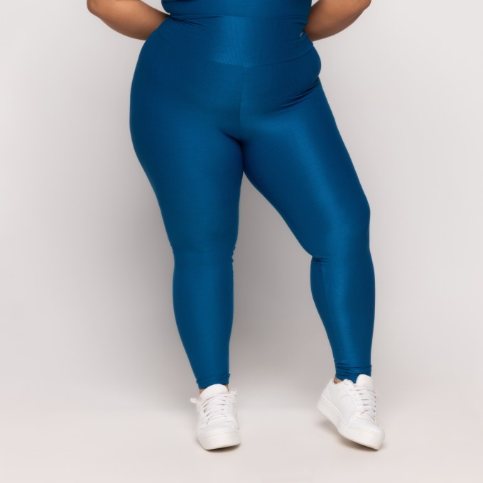 Calça Canelada Recorte V Plus Size Deep Blue