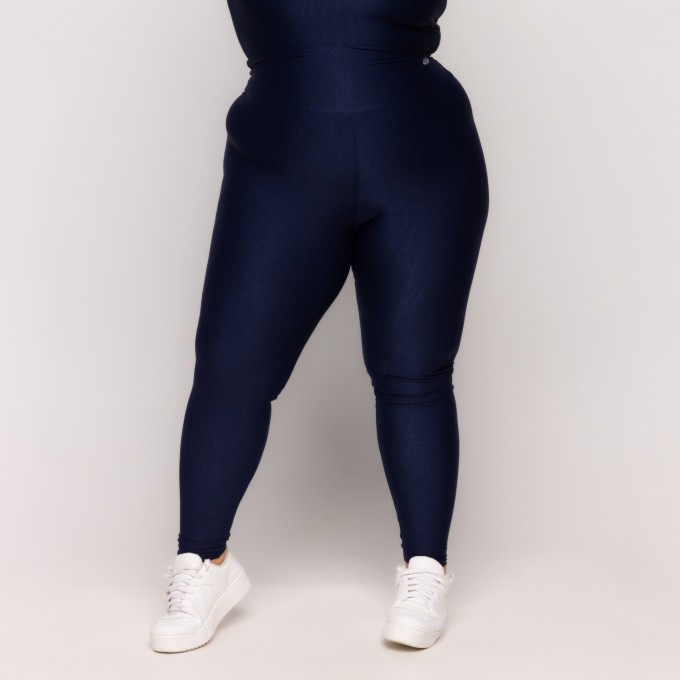 Calça Canelada Recorte V Plus Size Azul Noturno