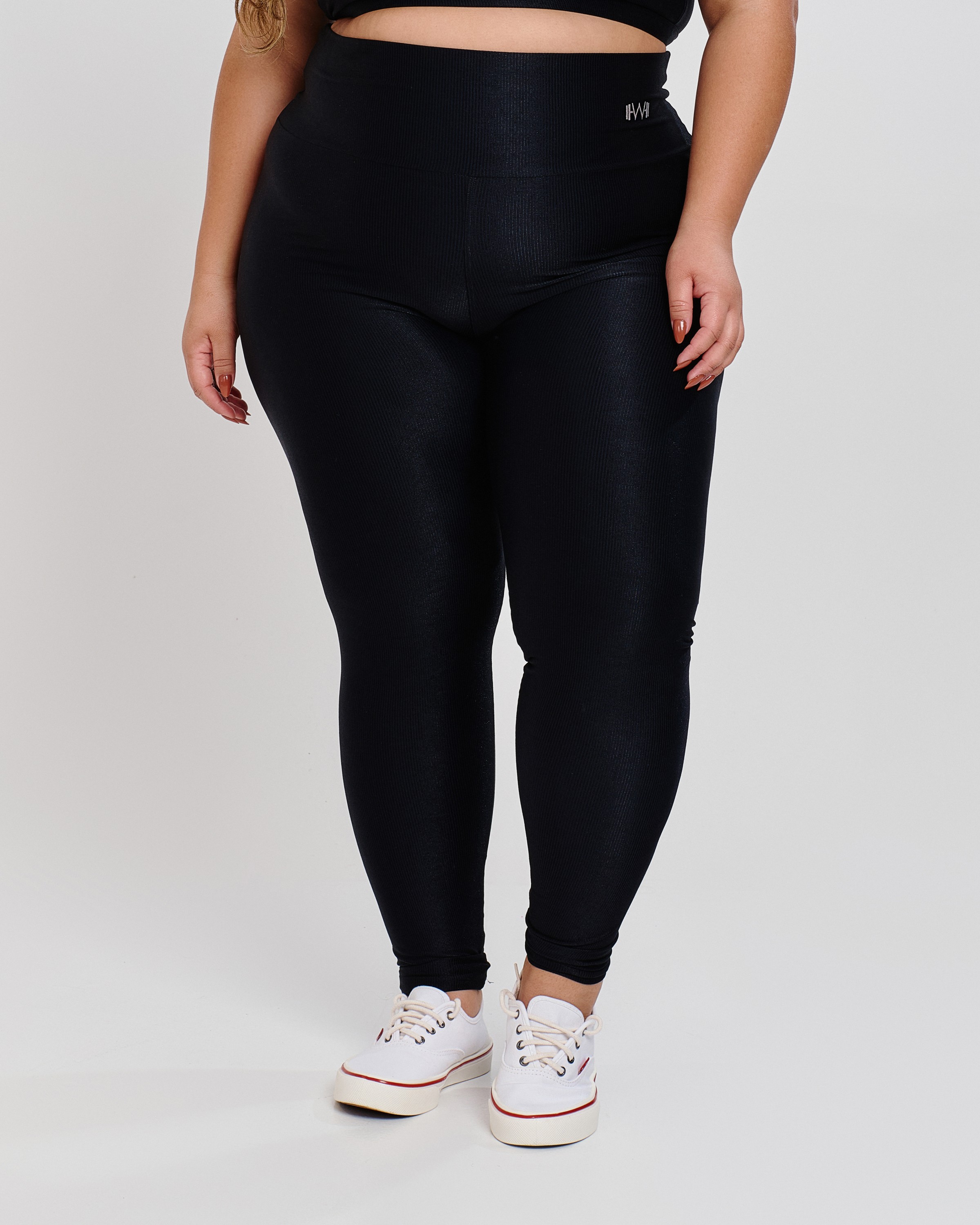 Calça Canelada Recorte V Plus Size Preta - Power Fit