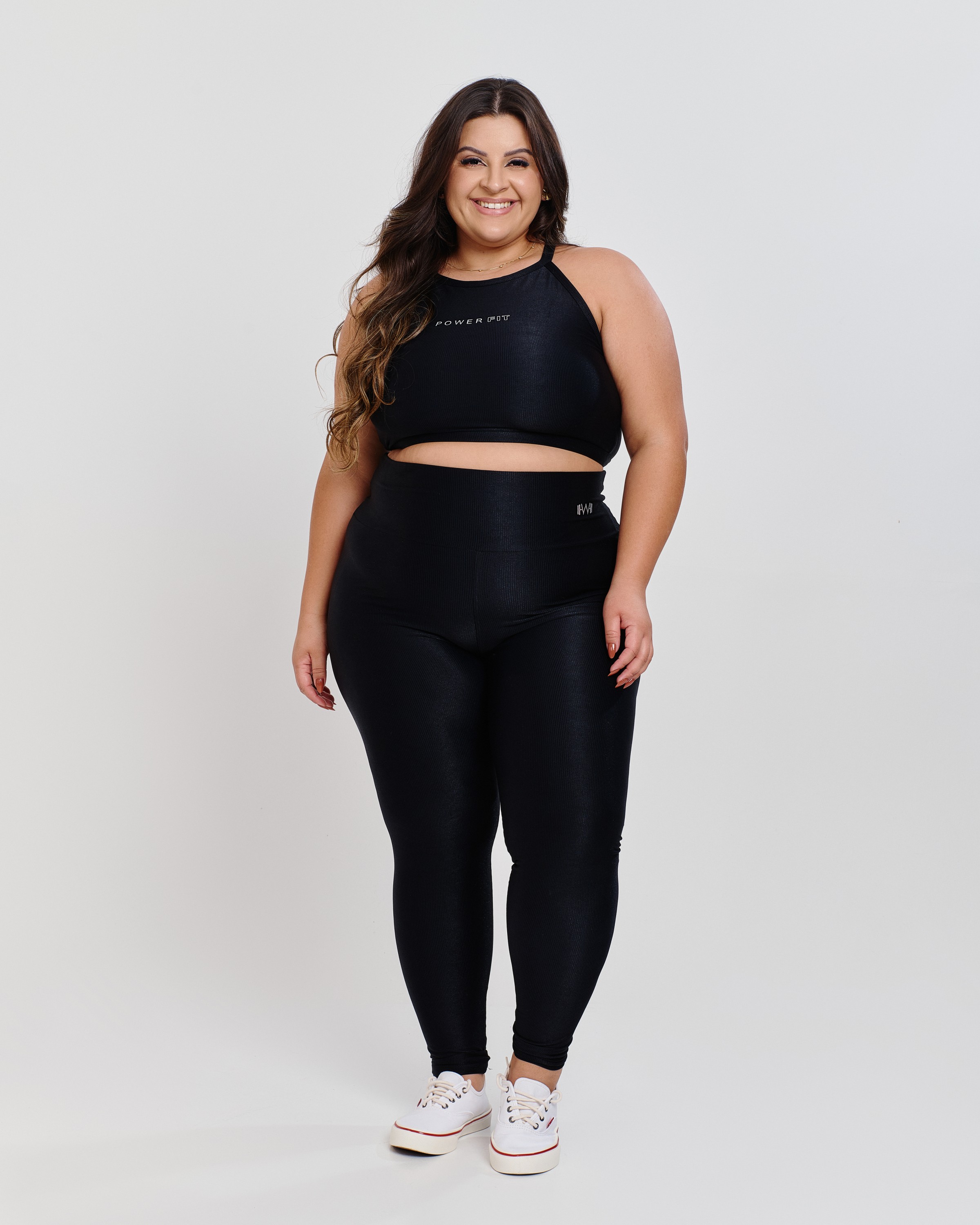 Calça Canelada Recorte V Plus Size Preta - Power Fit